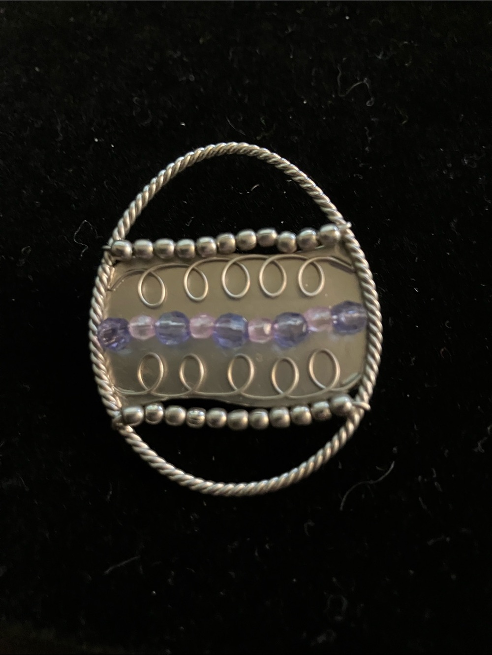 Hallmark Silver Wirework Brooch with Purple Beads